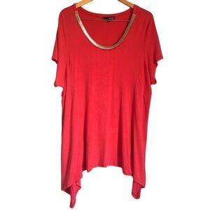 Collection GSL Gold Tone Embellished Neckline Short Sleeve Blouse Womens Size 3X